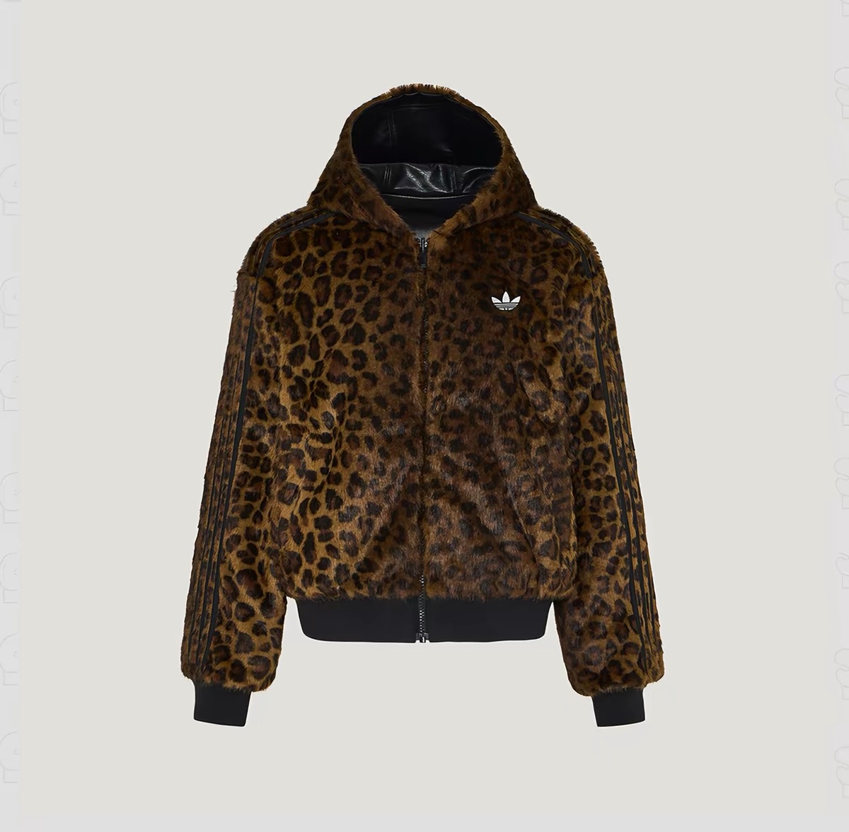 Brown leopard-print side of the reversible jacket